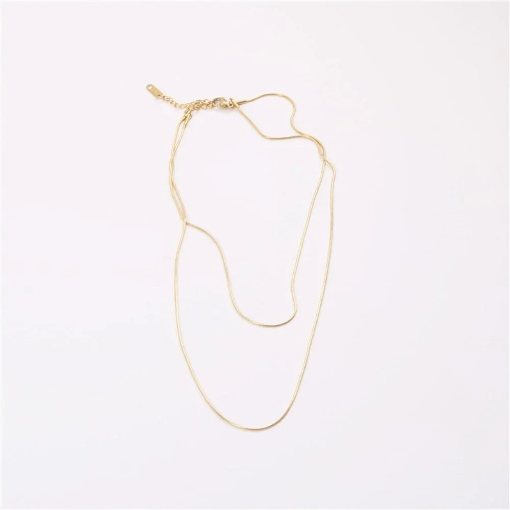 Real 18K Gold Platted Layered Snake Chain Necklace - Picture 5 of 5
